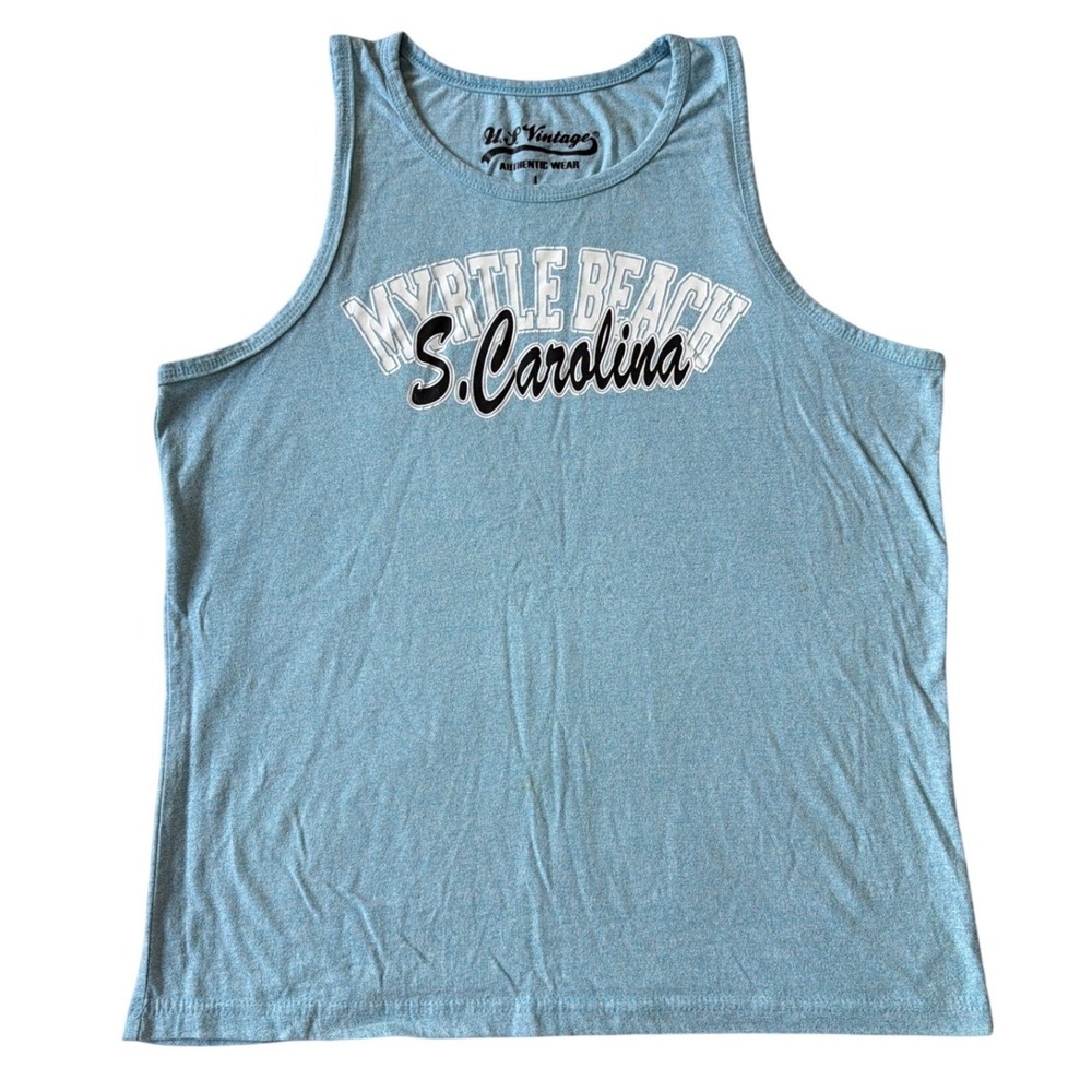 US Vintage Myrtle Beach South Carolina Tank Top Mens Large Blue Heather Graphic